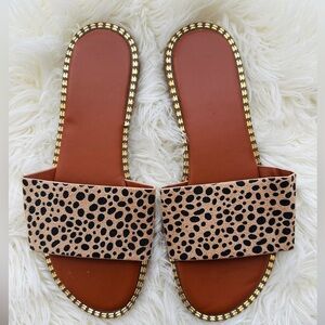 Single Band Gold Trim Sandals-Leopard Dot Print- Size 8.5